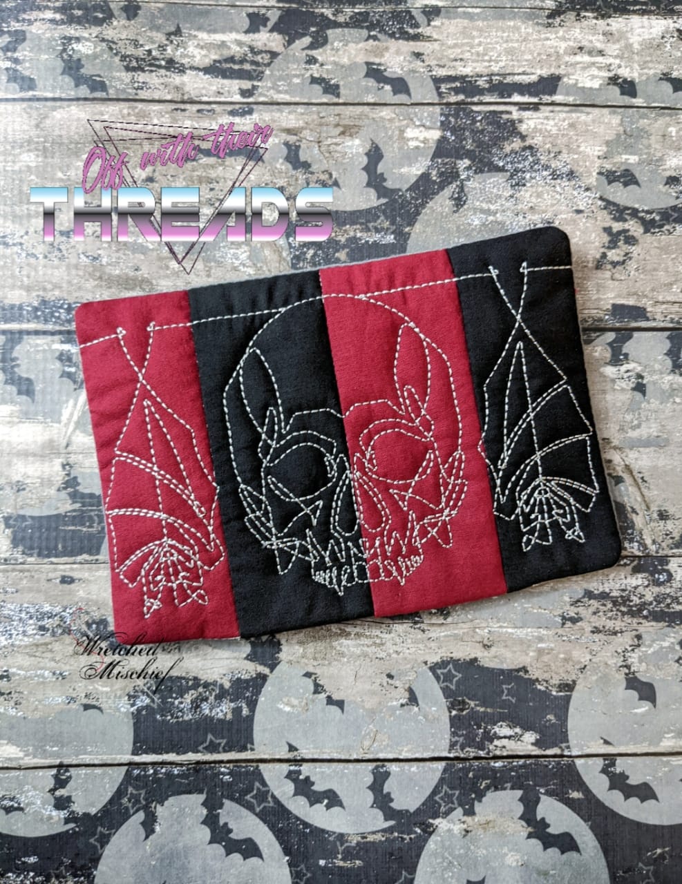 DIGITAL DOWNLOAD Quilted Vampire Skull Mug Rug 4 Sizes Included ENVELOPE AND TURN HOLE OPTIONS