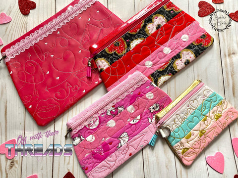 DIGITAL DOWNLOAD Quilted Sweetheart Valentine Clutch Applique Zipper Bag LINED