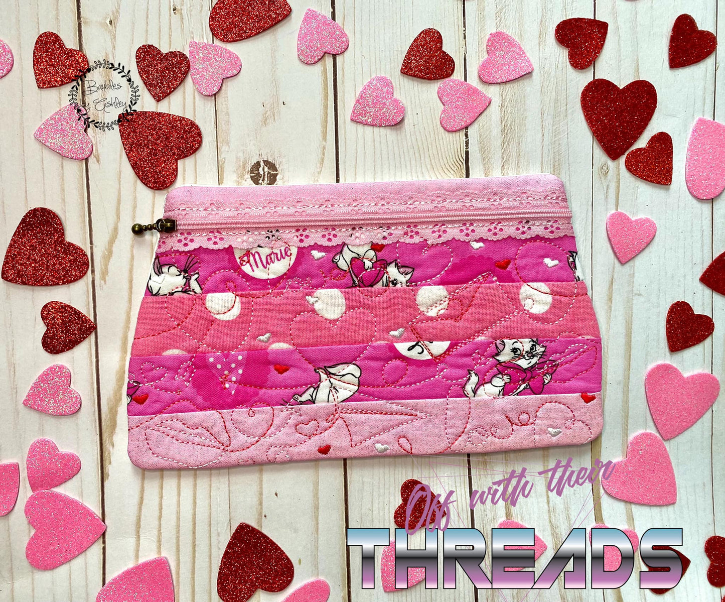 DIGITAL DOWNLOAD Quilted Sweetheart Valentine Clutch Applique Zipper Bag LINED