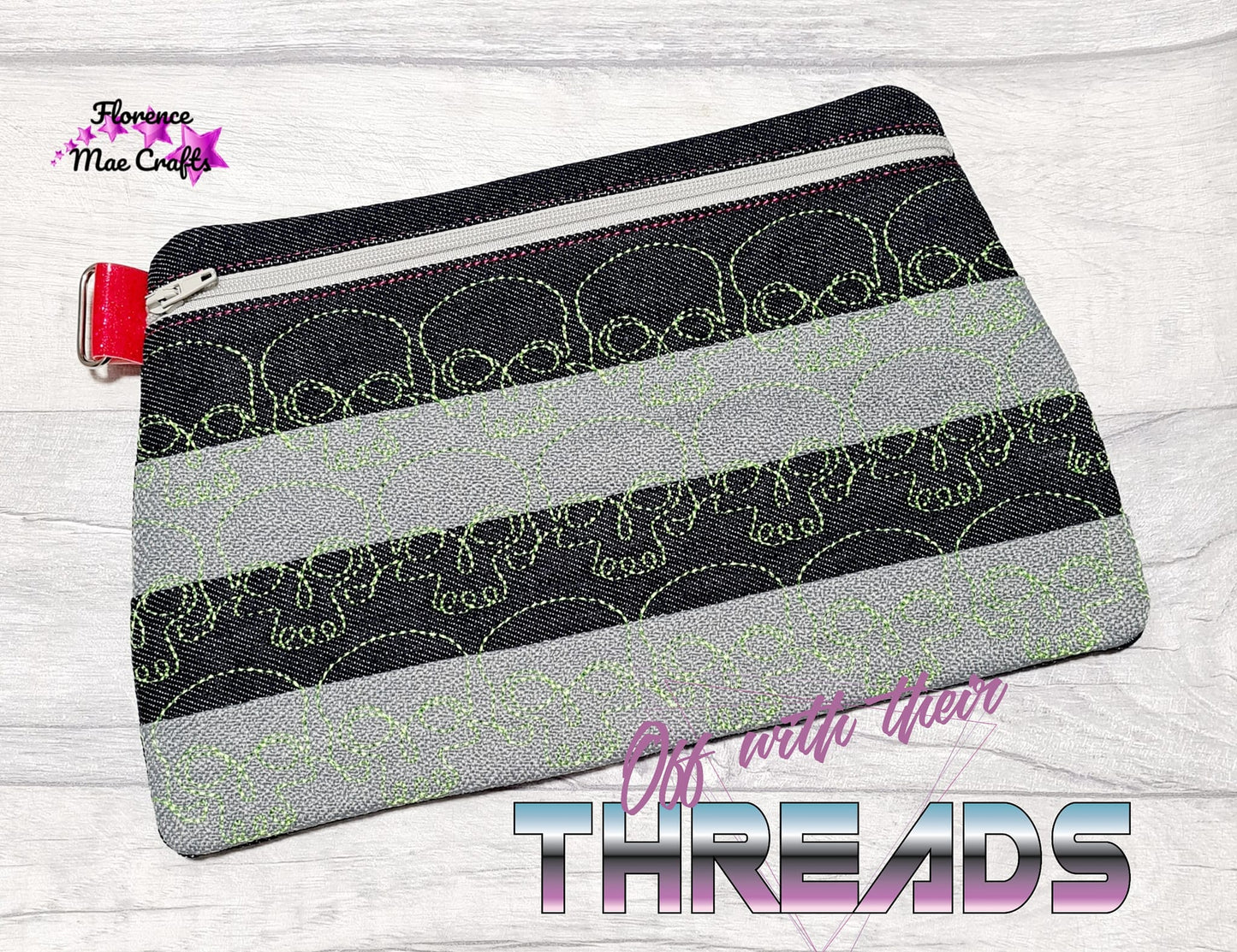 DIGITAL DOWNLOAD Quilted Skull Clutch Applique Zipper Bag LINED