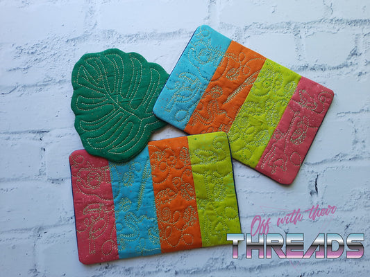 DIGITAL DOWNLOAD Quilted Rainforest Mug Rug 4 Sizes Included ENVELOPE AND TURN HOLE