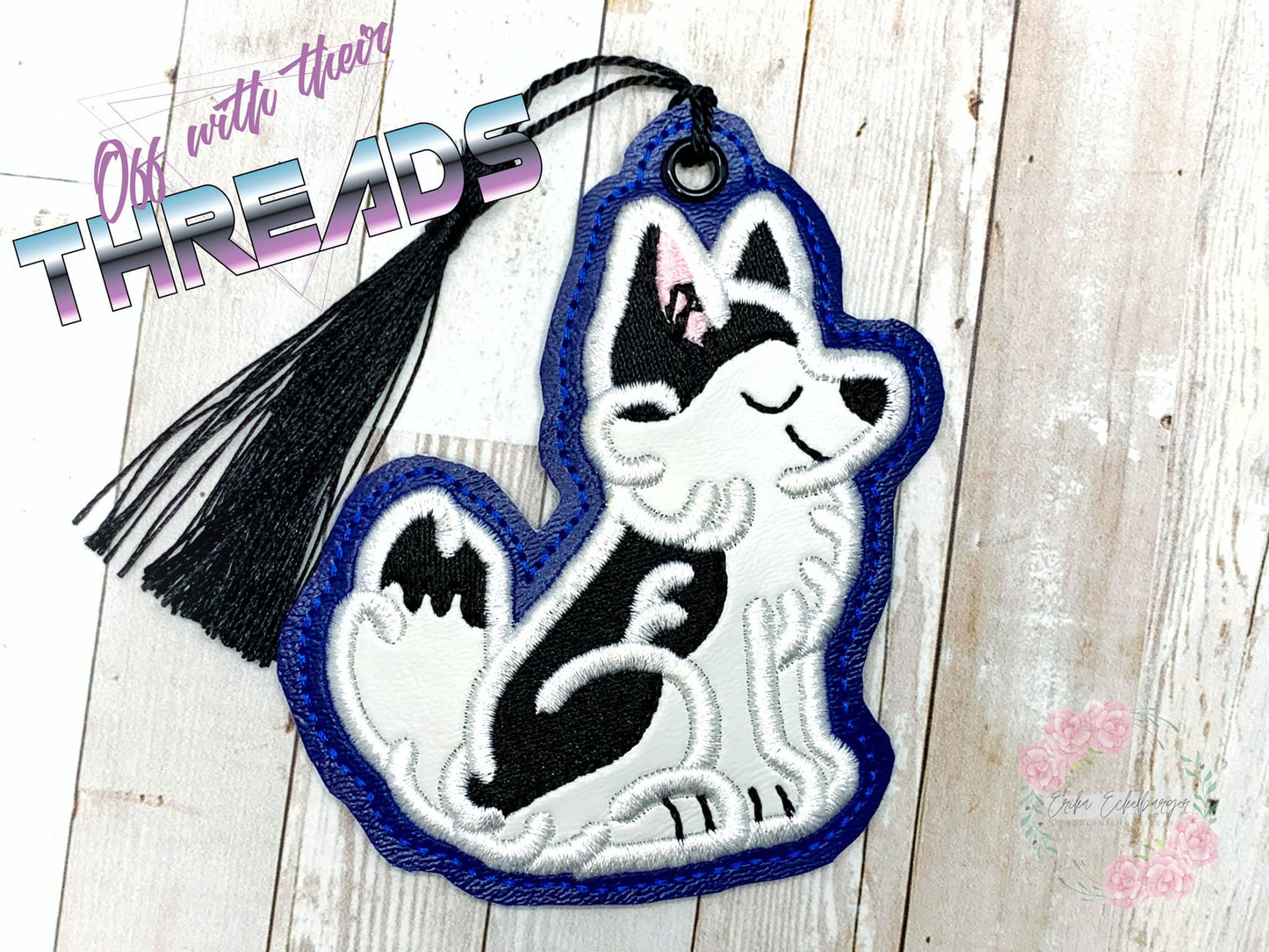 DIGITAL DOWNLOAD 4x4 Applique Husky Bookmark Ornament Gift Tag