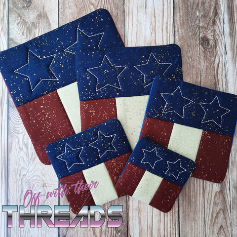 DIGITAL DOWNLOAD ITH Rustic American Square Mug Rug Hot Pad Set 5 SIZES INCLUDED
