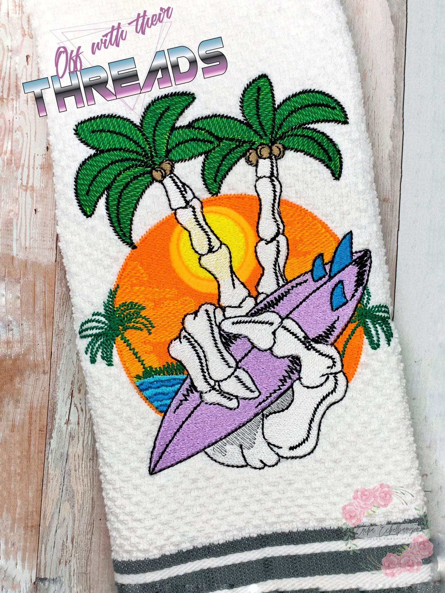 DIGITAL DOWNLOAD Surf Skeleton Embroidery Design 4 SIZES INCLUDED