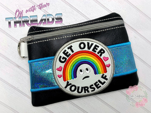 DIGITAL DOWNLOAD Applique Get Over Yourself Clutch Zipper Bag Lined and Unlined Rainbow