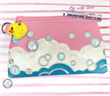 DIGITAL DOWNLOAD Applique Splash Clutch Zipper Bag Lined and Unlined Rubber Ducky Charm Included
