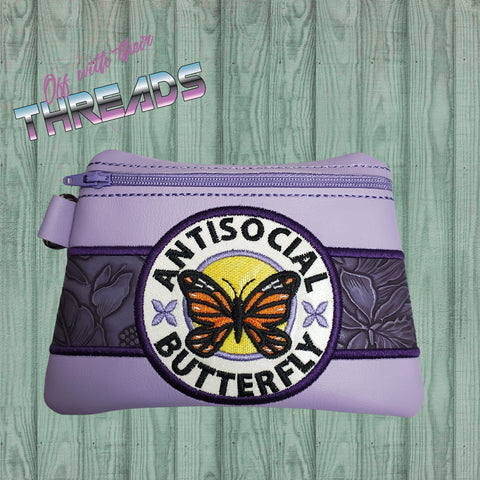 DIGITAL DOWNLOAD Applique Antisocial Butterfly Clutch Zipper Bag Lined and Unlined