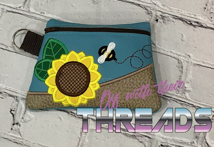 DIGITAL DOWNLOAD Applique Sunflower Clutch Zipper Bag Lined and Unlined