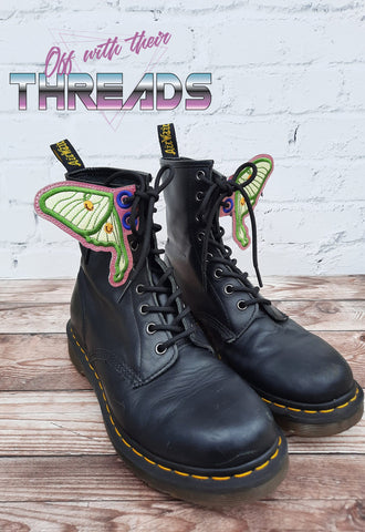 DIGITAL DOWNLOAD Applique Luna Moth Shoe Wings Boot SATIN AND BEAN STITCH EYELET OPTIONS INCLUDED