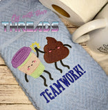 DIGITAL DOWNLOAD Teamwork Coffee and Poop Embroidery Design 4 SIZES INCLUDED