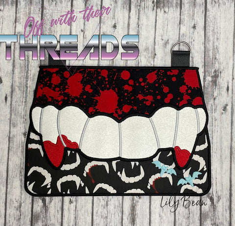 DIGITAL DOWNLOAD Applique Vampire Teeth Envelope Clutch  Lined and Unlined