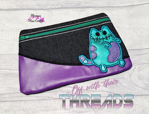 DIGITAL DOWNLOAD Monster Kitty Clutch Applique Zipper Bag Lined and Unlined