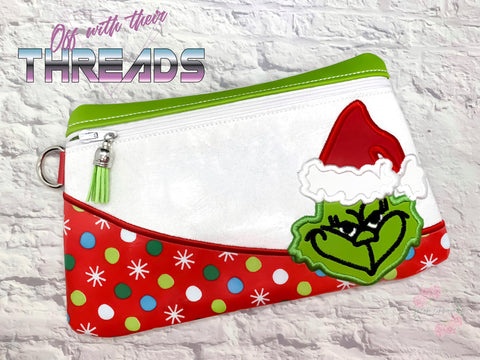 DIGITAL DOWNLOAD Grinch Clutch Applique Zipper Bag Lined and Unlined