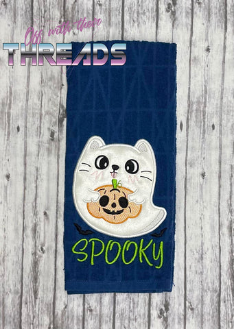 DIGITAL DOWNLOAD Spooky Thpooky Ghost Kitty Applique 3 SIZES INCLUDED