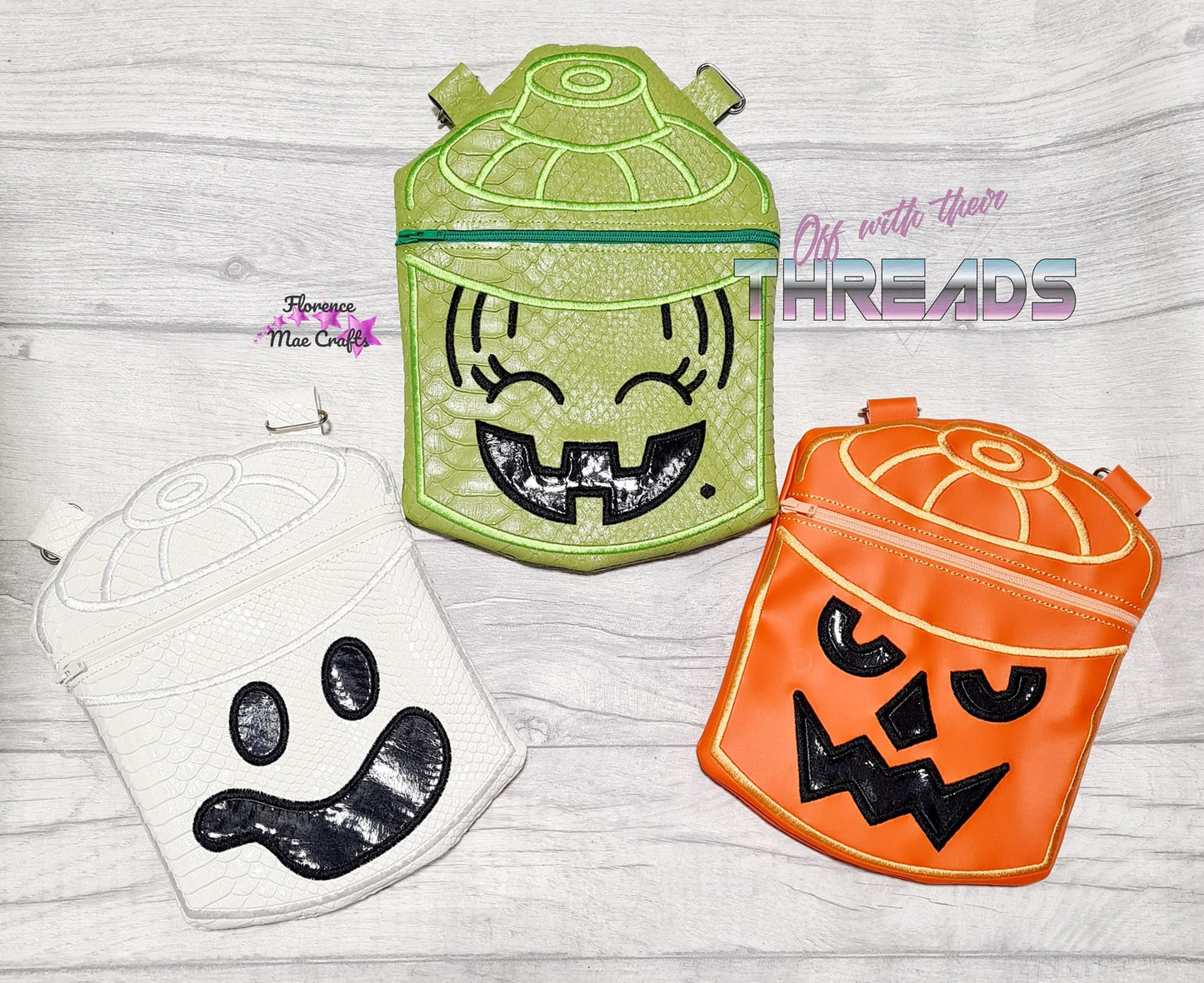 DIGITAL DOWNLOAD 5x7 Applique Boo Bucket Zipper Bag Set 3 Designs