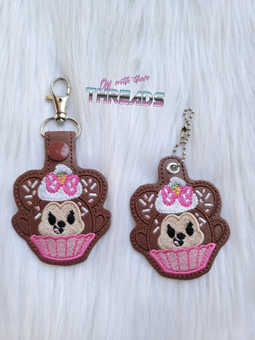 DIGITAL DOWNLOAD Strawberry Cupcake Mouse Snap Tab Key Chain and Eyelet Charm