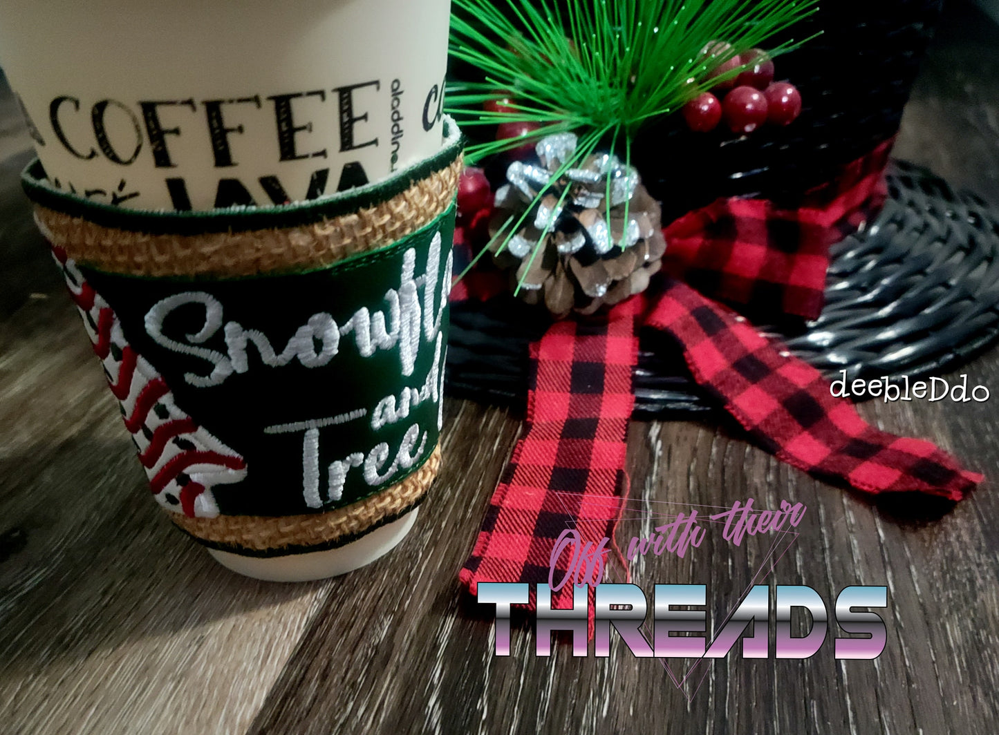 DIGITAL DOWNLOAD 6x11 Applique Snowflakes and Tree Cakes Satin Finished Cup Wrap Mug Coffee Holder