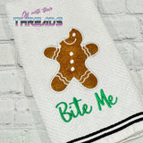 DIGITAL DOWNLOAD Applique Bite Me Gingerbread Embroidery Design 4 SIZES INCLUDED
