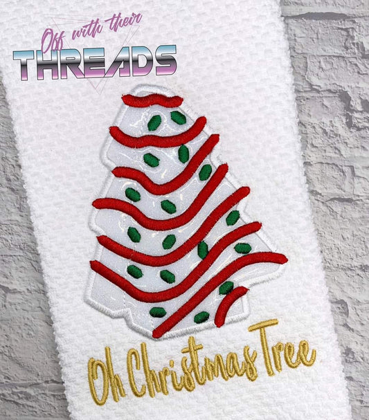 DIGITAL DOWNLOAD Applique Oh Christmas Tree Snack Cake Embroidery Design 4 SIZES INCLUDED