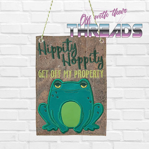 DIGITAL DOWNLOAD ITH Applique Hippity Hoppity Get Off My Property Door Sign Flag 4 SIZES INCLUDED