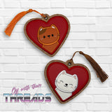 DIGITAL DOWNLOAD Applique Heart Kitties Bookmark Set Ornament Gift Tag