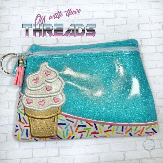 DIGITAL DOWNLOAD Applique Ice Cream Clutch Applique Zipper Bag Lined and Unlined