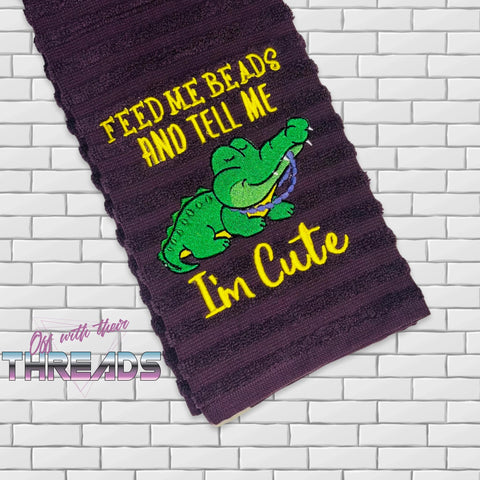 DIGITAL DOWNLOAD Feed Me Beads and Tell Me I'm Cute Alligator Mardi Gras 4 SIZES INCLUDED