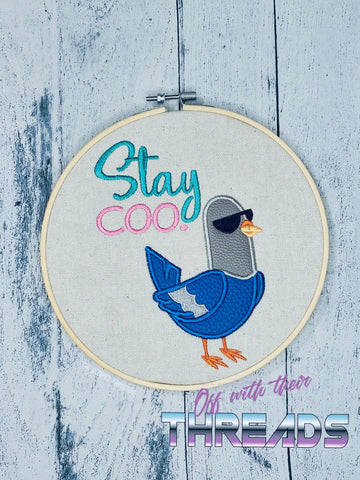 DIGITAL DOWNLOAD ITH Applique Stay Coo Pigeon 4 SIZES INCLUDED