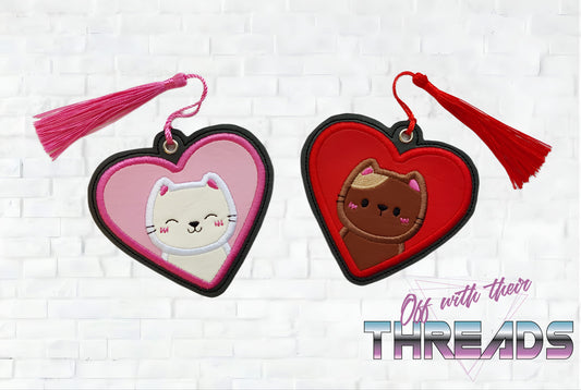 DIGITAL DOWNLOAD Applique Heart Kitties Bookmark Set Ornament Gift Tag