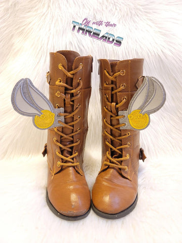 DIGITAL DOWNLOAD Applique Wings Shoe Boot SATIN AND BEAN STITCH EYELET OPTIONS INCLUDED