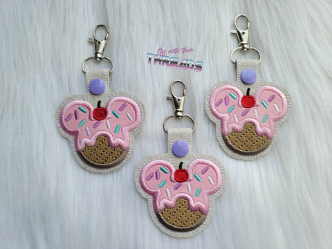 DIGITAL DOWNLOAD Applique Mouse Ice Cream Snap Tab Key Chain