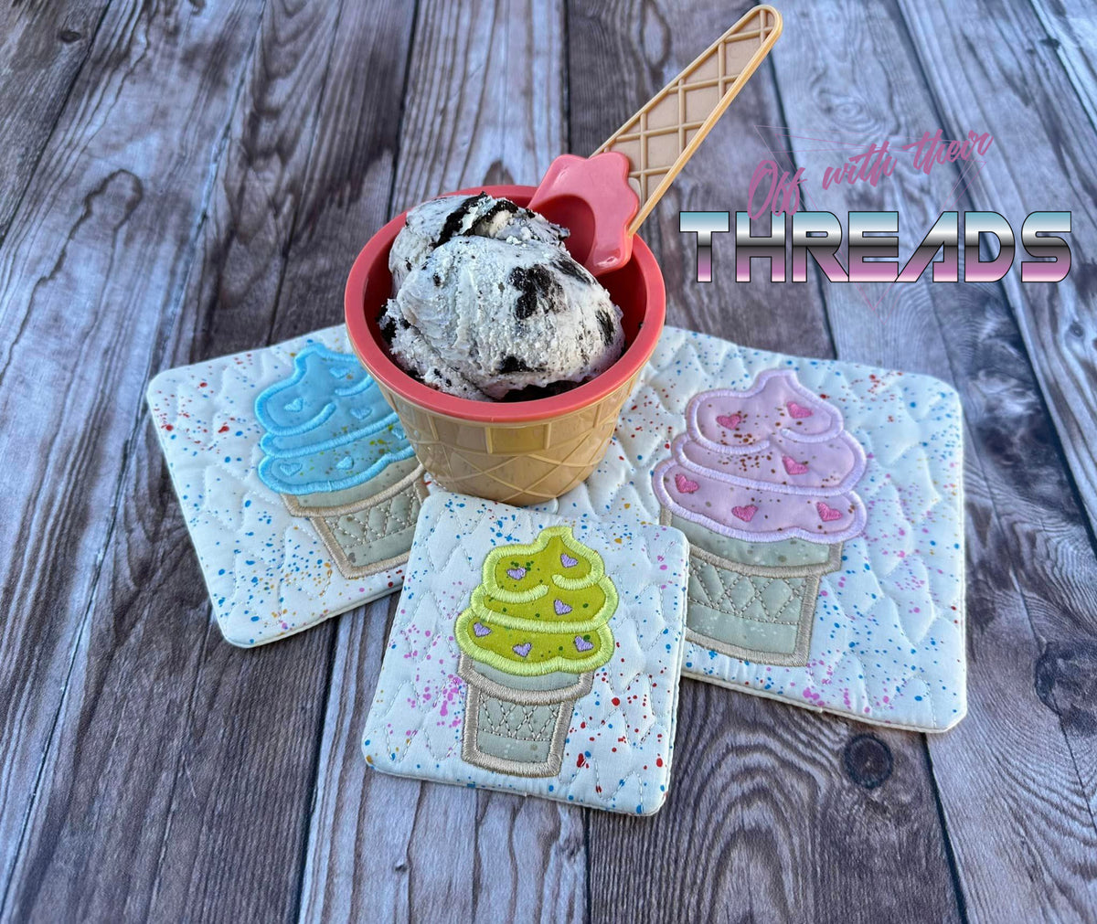 DIGITAL DOWNLOAD Applique Ice Cream Cone Mug Rug Set 5 SIZES INCLUDED ...