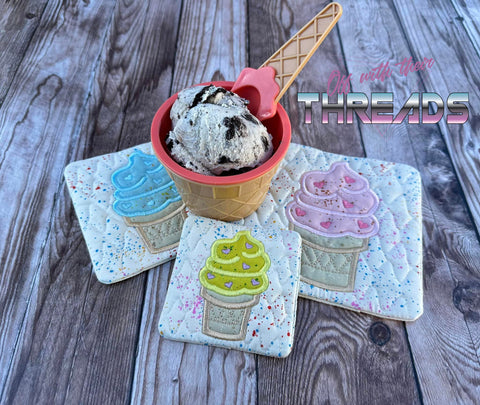 DIGITAL DOWNLOAD Applique Ice Cream Cone Mug Rug Set 5 SIZES INCLUDED ENVELOPE AND TURN HOLE OPTIONS