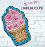 DIGITAL DOWNLOAD Valentine Ice Cream Cone Patch 3 SIZES INCLUDED