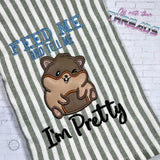 DIGITAL DOWNLOAD Applique Feed Me and Tell Me I'm Cute Pretty Hamster 3 SIZES 2 VERSIONS INCLUDED