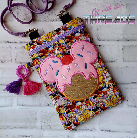 DIGITAL DOWNLOAD Applique Ice Cream Mouse Zipper Bag Lined and Unlined