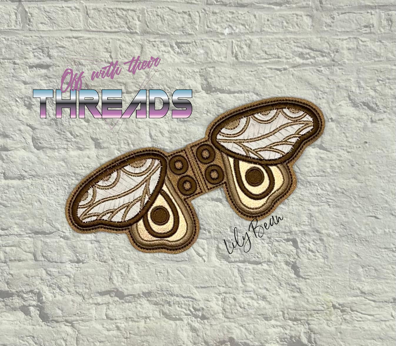 DIGITAL DOWNLOAD Applique Moth Wings Shoe Boot SATIN AND BEAN STITCH EYELET OPTIONS INCLUDED