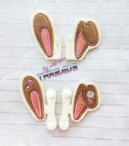 DIGITAL DOWNLOAD Applique Bunny Ears Velcro Shoe Boot SNAP AND SLIDER OPTIONS INCLUDED