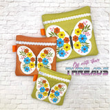 DIGITAL DOWNLOAD Floral Butterfly Zipper Bag Set Lined and Unlined 3 SIZES INCLUDED