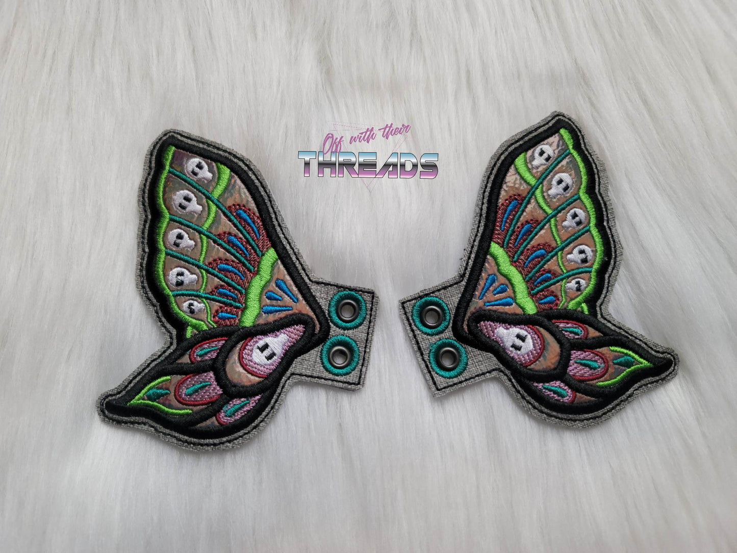 DIGITAL DOWNLOAD Skull Butterfly Wings Shoe Boot SATIN AND BEAN STITCH EYELET OPTIONS INCLUDED