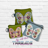 DIGITAL DOWNLOAD Floral Butterfly Zipper Bag Set Lined and Unlined 3 SIZES INCLUDED