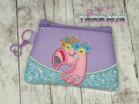 DIGITAL DOWNLOAD Floral Flamingo Clutch Applique Zipper Bag Lined and Unlined