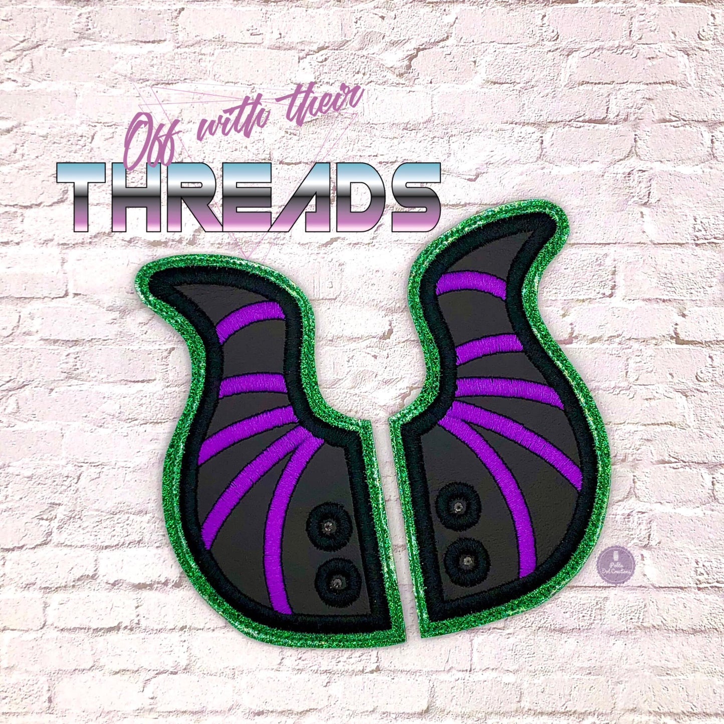 DIGITAL DOWNLOAD Applique Sorceress Horns Shoe Boot Wings SATIN AND BEAN STITCH EYELET OPTIONS INCLUDED