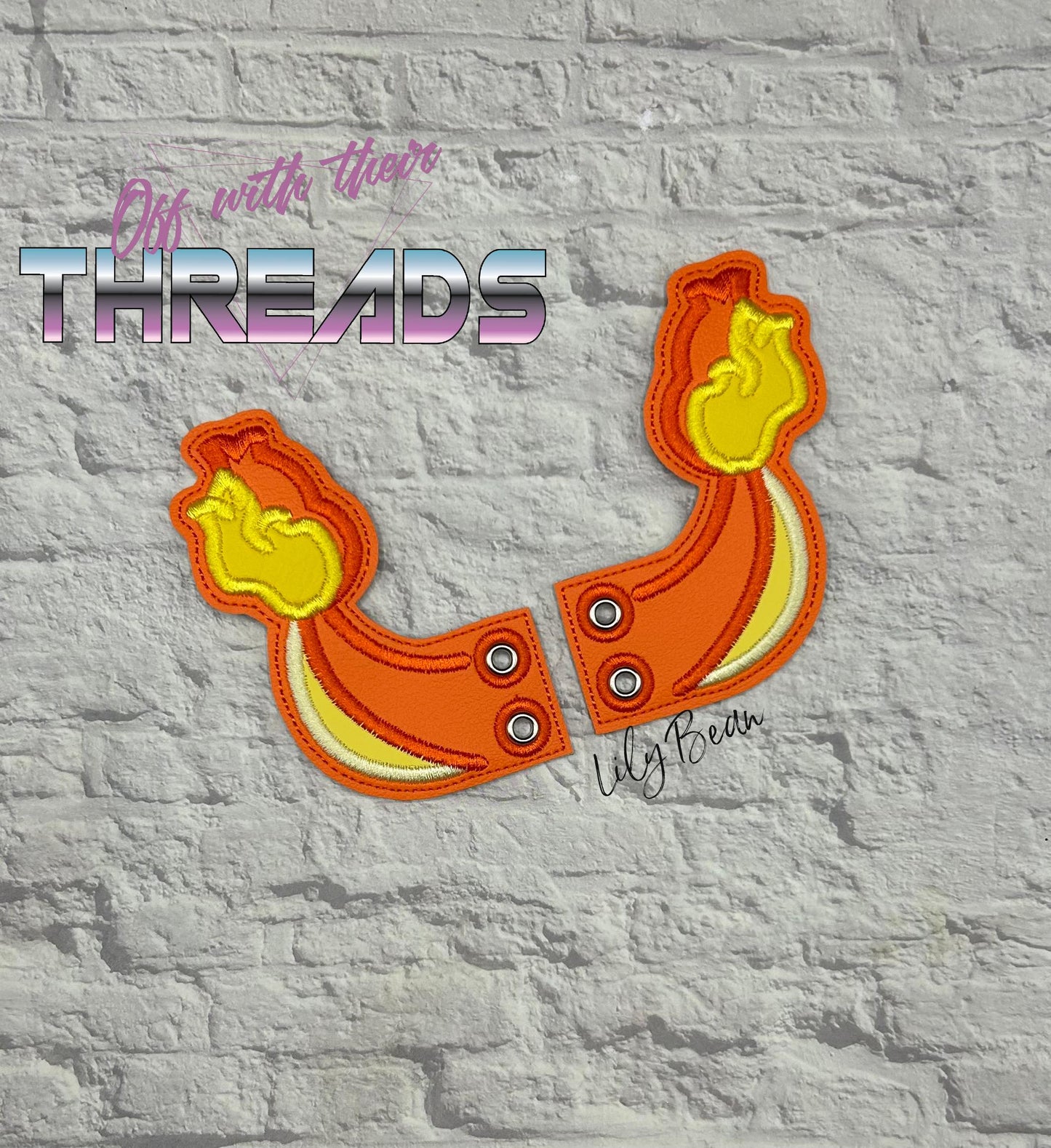DIGITAL DOWNLOAD Applique Fire Tail Shoe Boot SATIN AND BEAN STITCH EYELET OPTIONS INCLUDED
