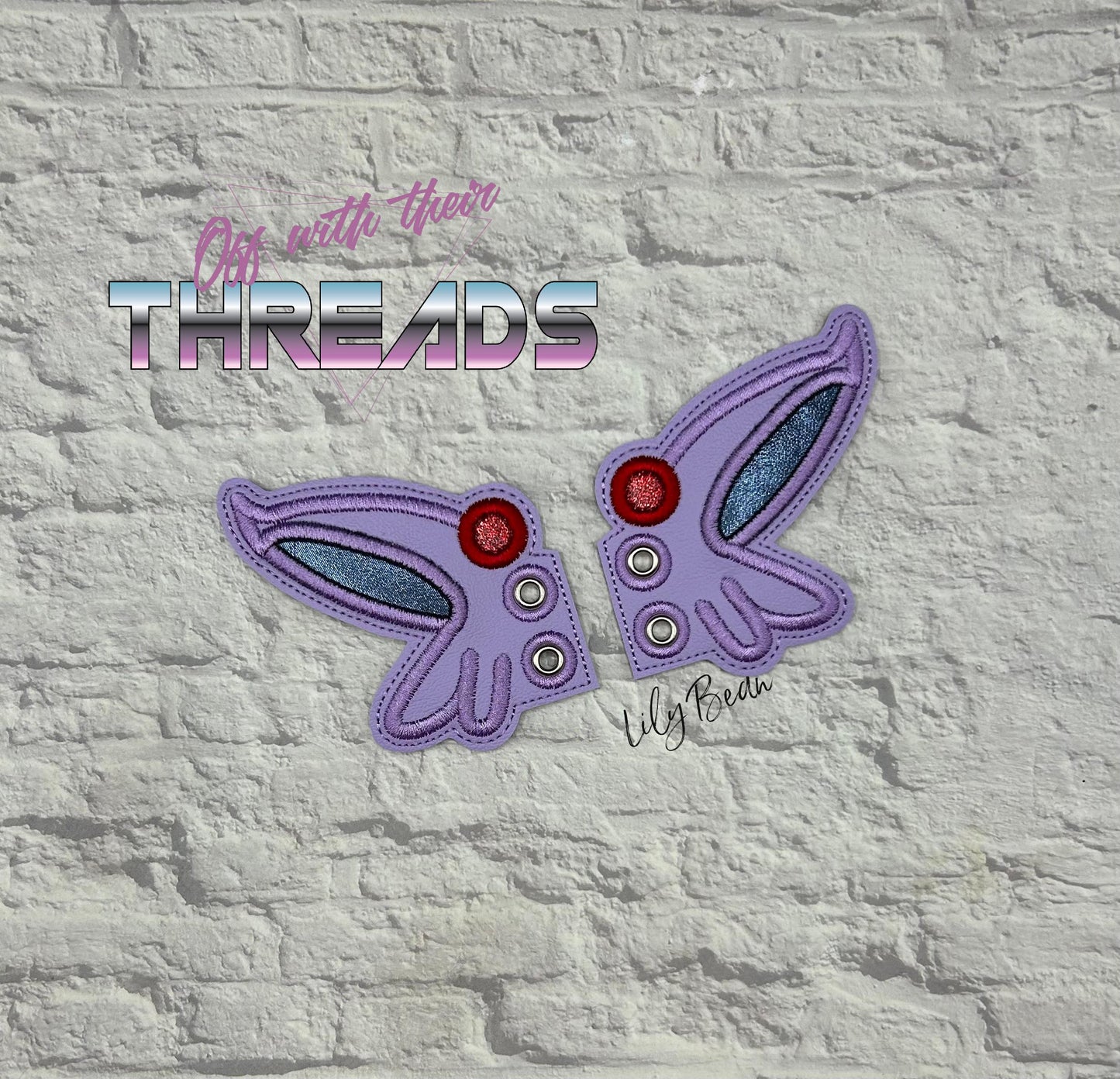 DIGITAL DOWNLOAD Applique Purple Ears Shoe Boot SATIN AND BEAN STITCH EYELET OPTIONS INCLUDED