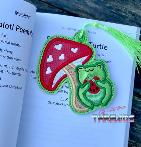 DIGITAL DOWNLOAD Applique Frog and Toadstool Bookmark Ornament Gift Tag