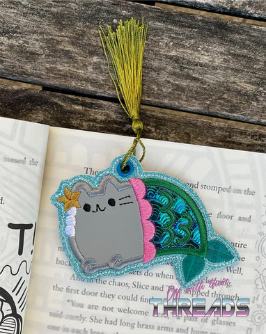 DIGITAL DOWNLOAD Applique Mermaid Kitty Bookmark Ornament Gift Tag