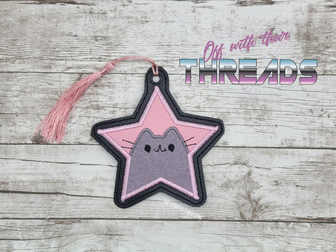 DIGITAL DOWNLOAD Applique Star Kitty Ornament Bookmark Gift Tag