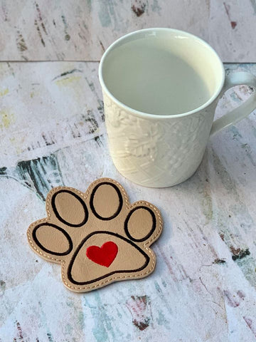 DIGITAL DOWNLOAD Heart Paw Coaster 4x4 ITH Embroidery Design
