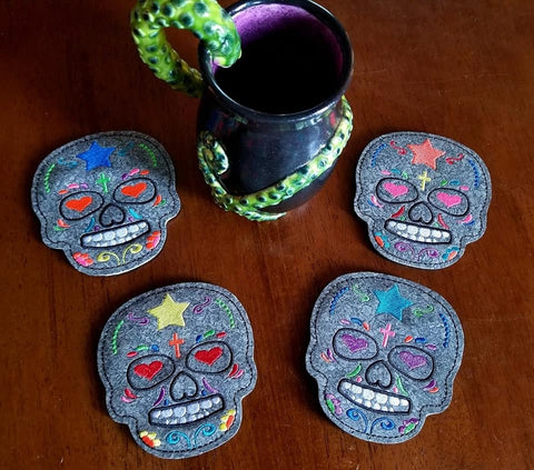 DIGITAL DOWNLOAD 4x4 Sugar Skull Coaster Set 2 Versions